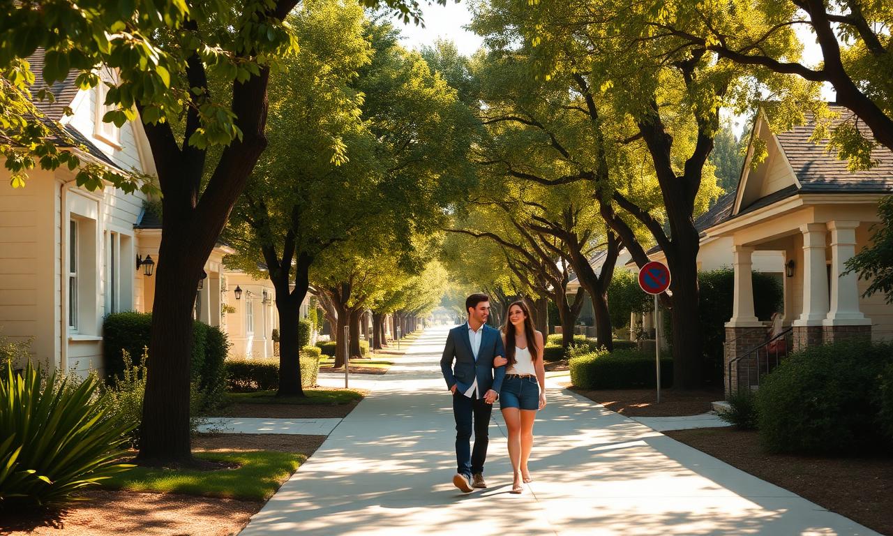 Tree-lined Pasadena neighborhood street with bungalow homes